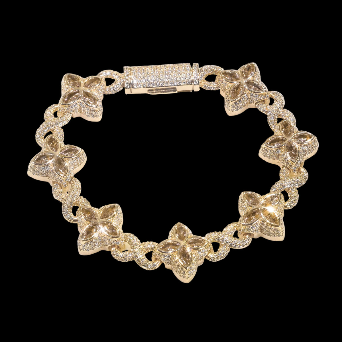 Diamond Flower Cuban Chain Bracelet