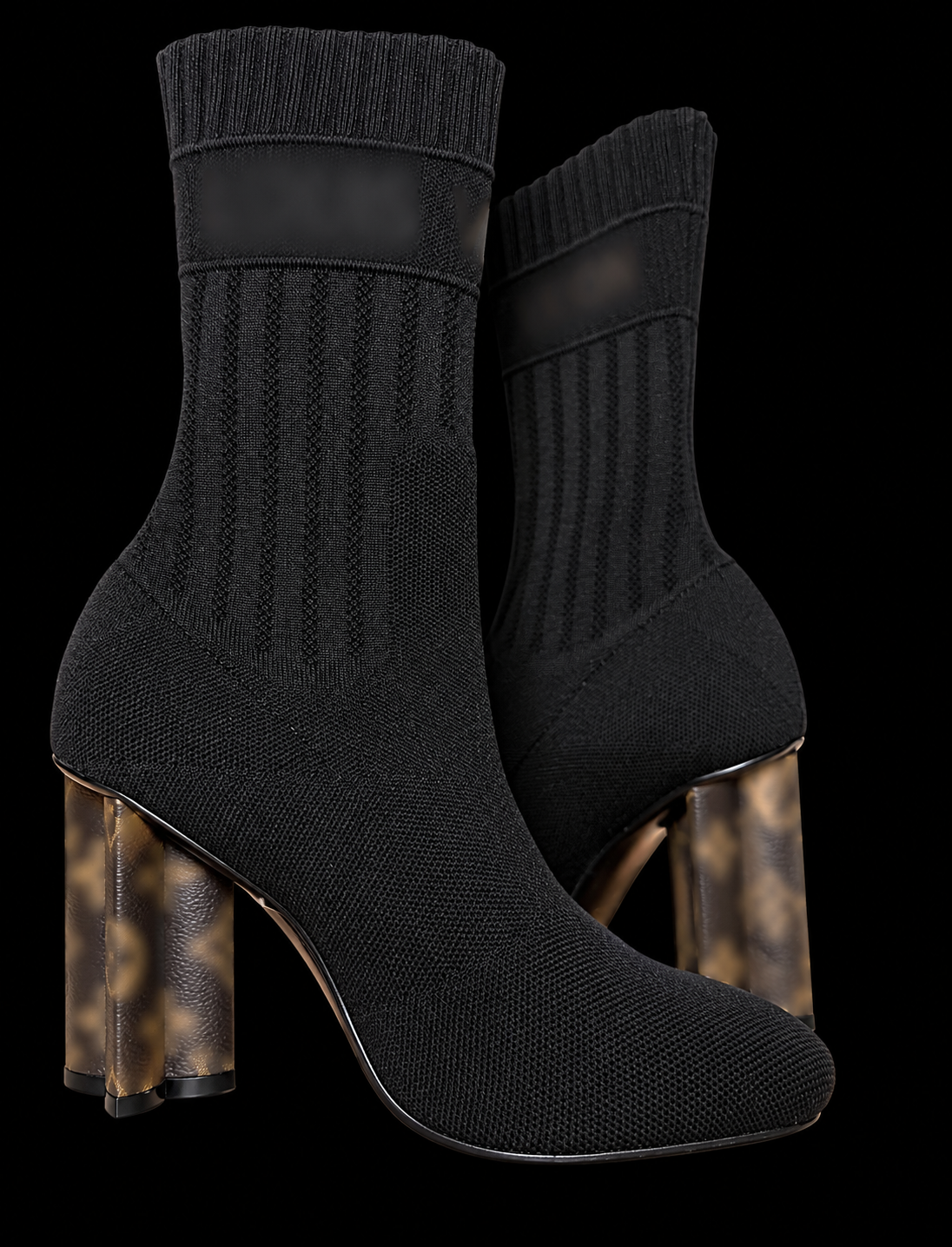 Luxe Noir Knit Sock Bootie Heels