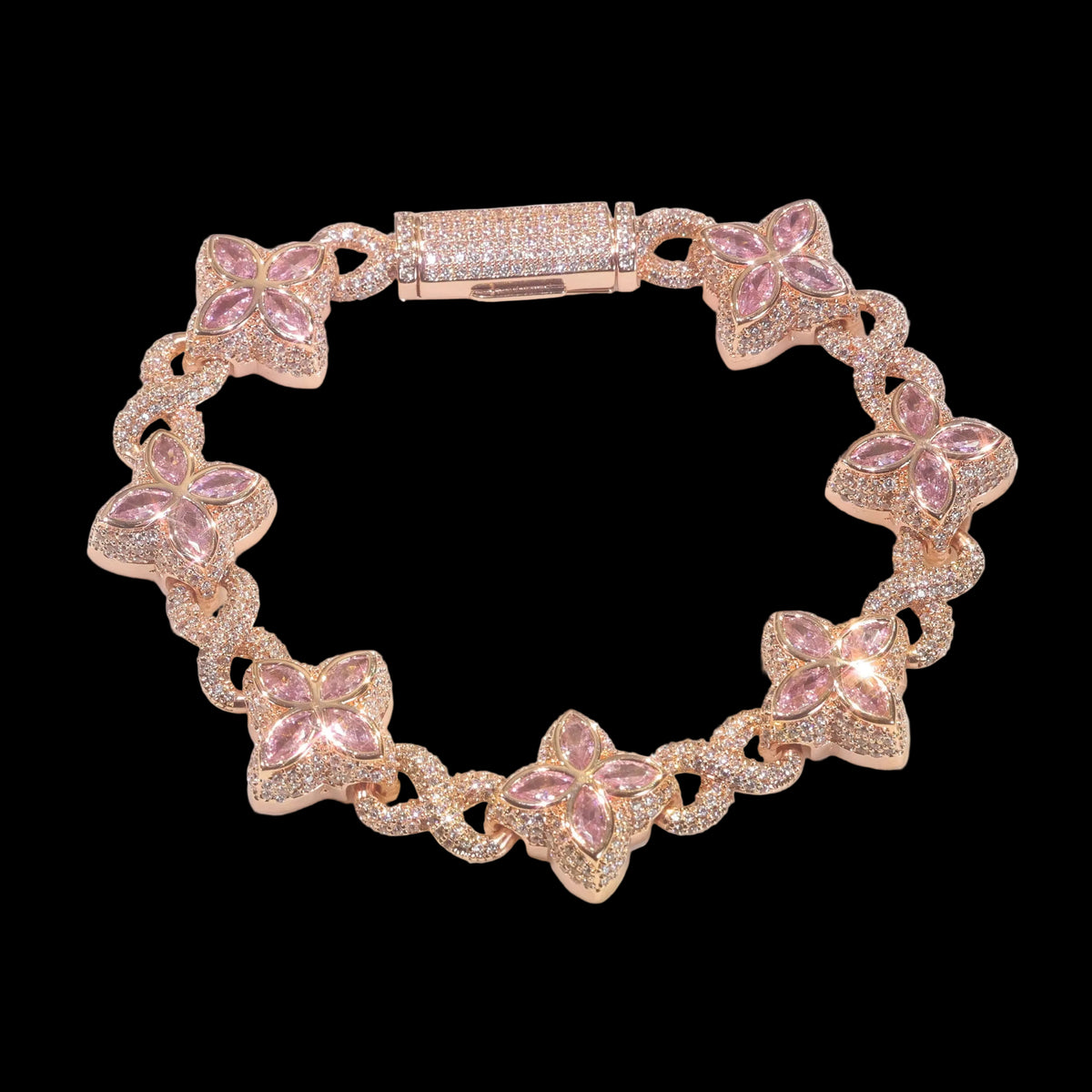 Diamond Flower Cuban Chain Bracelet