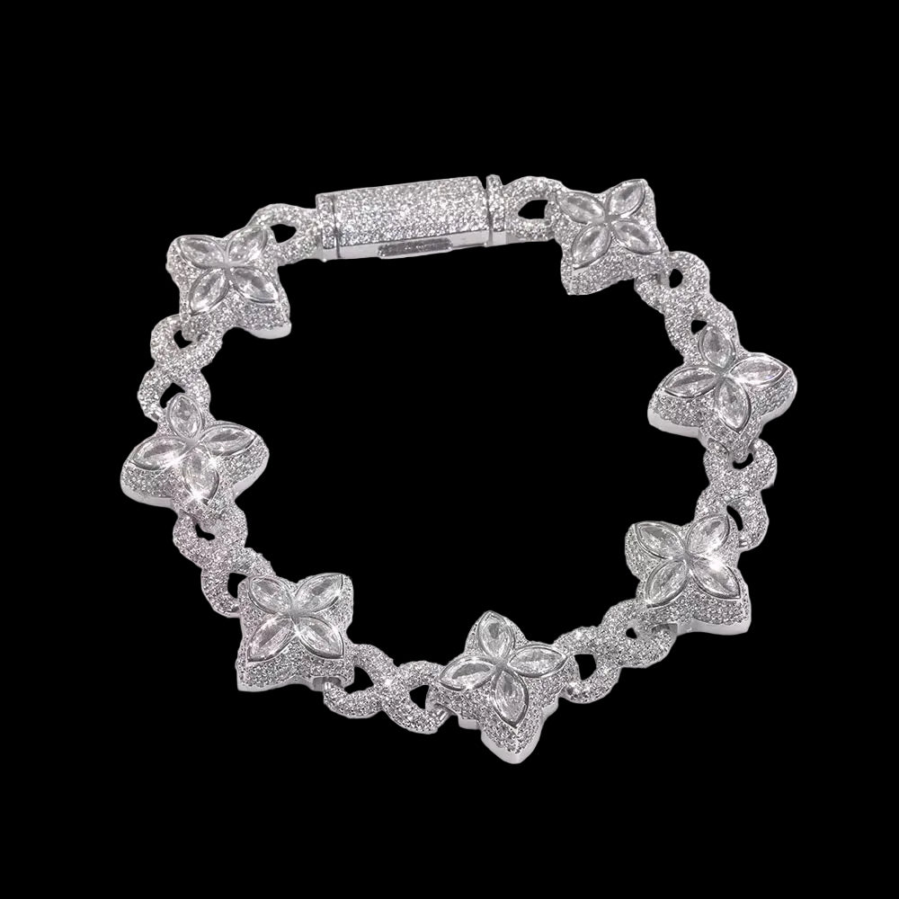 Diamond Flower Cuban Chain Bracelet