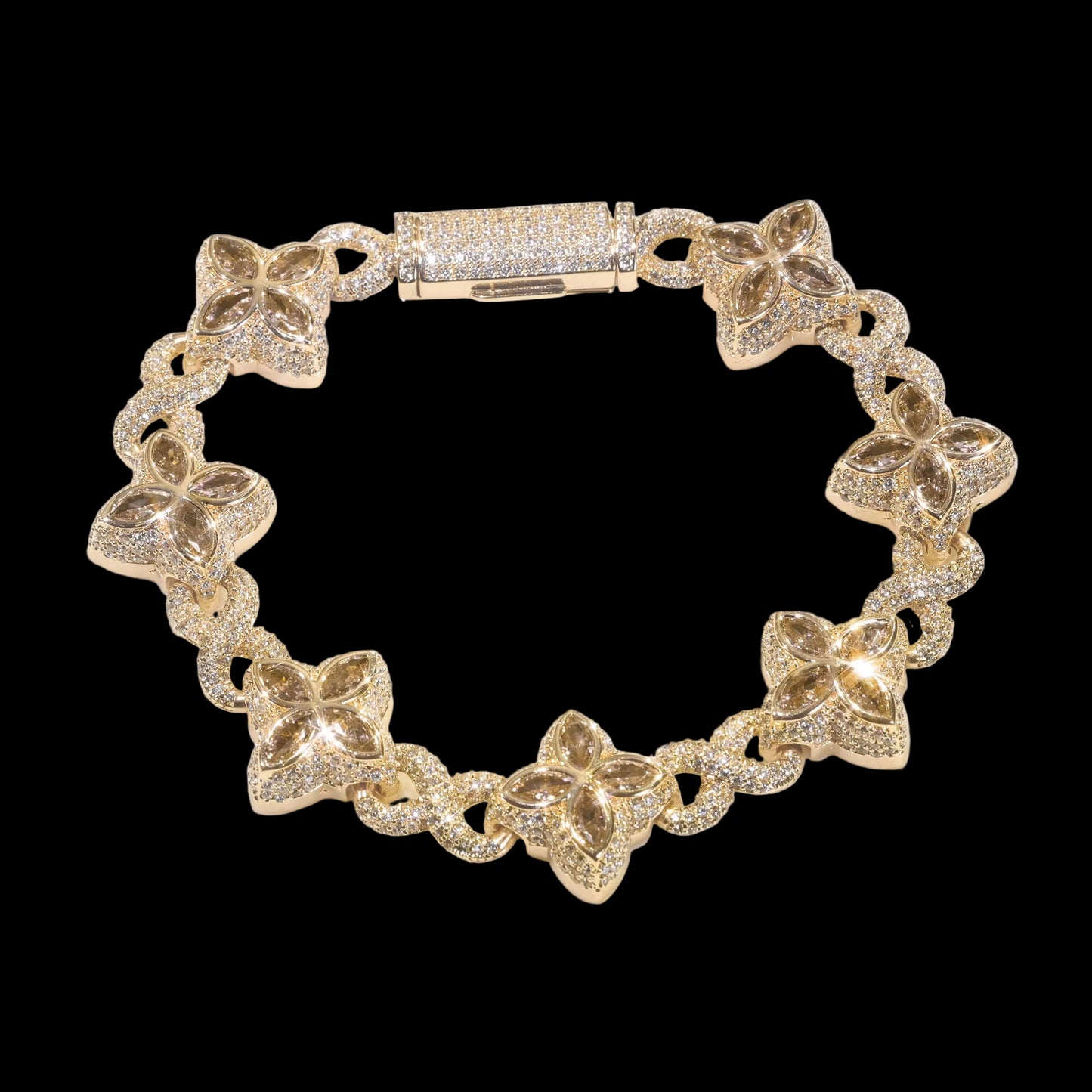 Diamond Flower Cuban Chain Bracelet