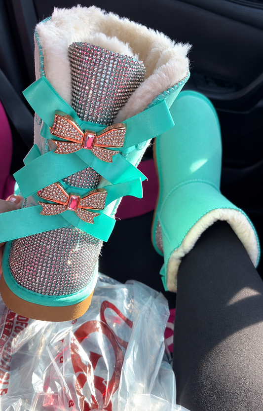 Tiffany Blue Rhinestone Boots